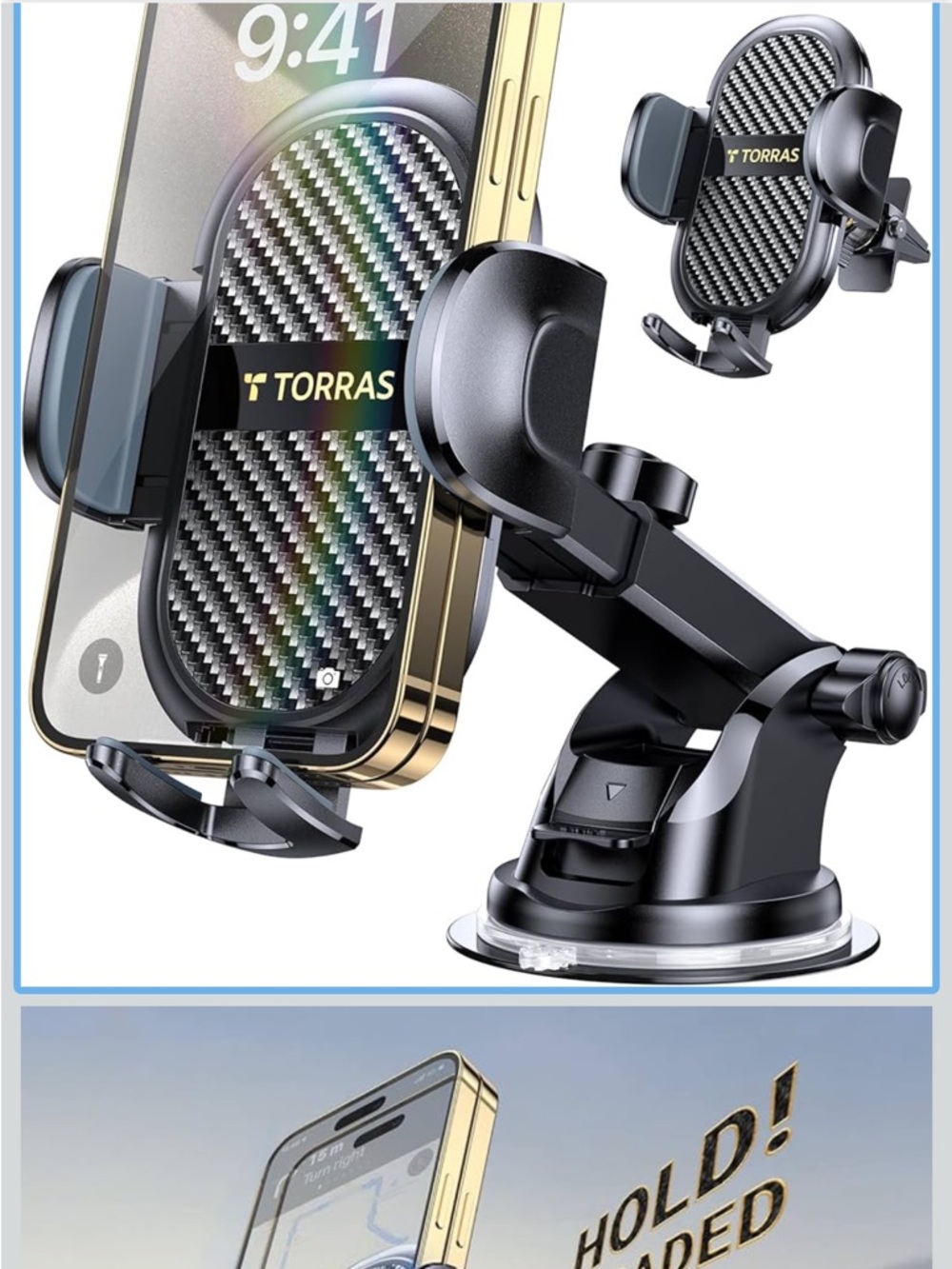 Black Universal Car Phone Holder – Suction Dashboard & Vent Mount